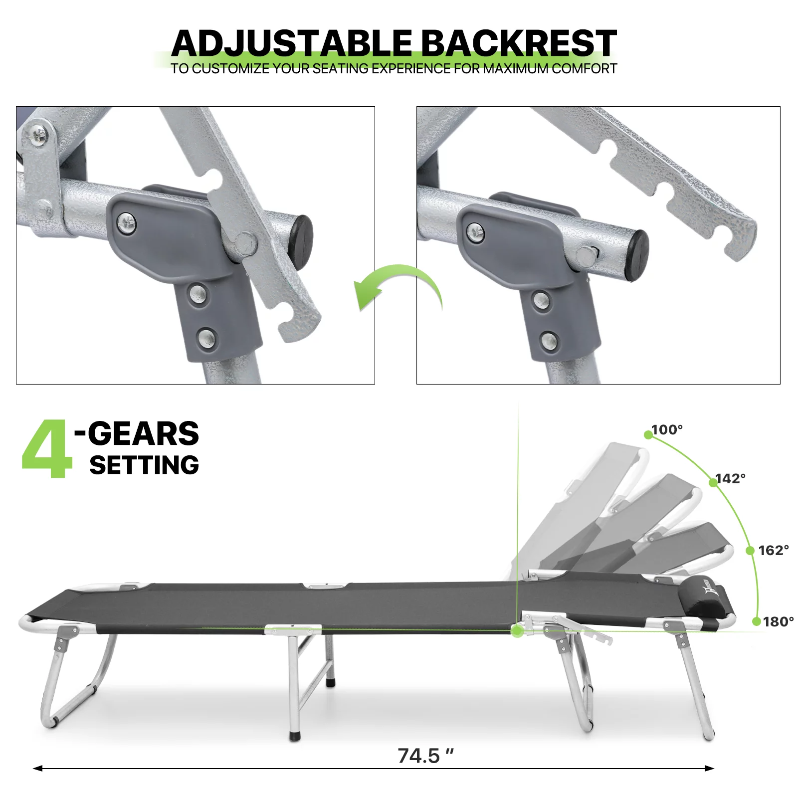 Black Portable Folding Camping Cot with Carry Bag P324