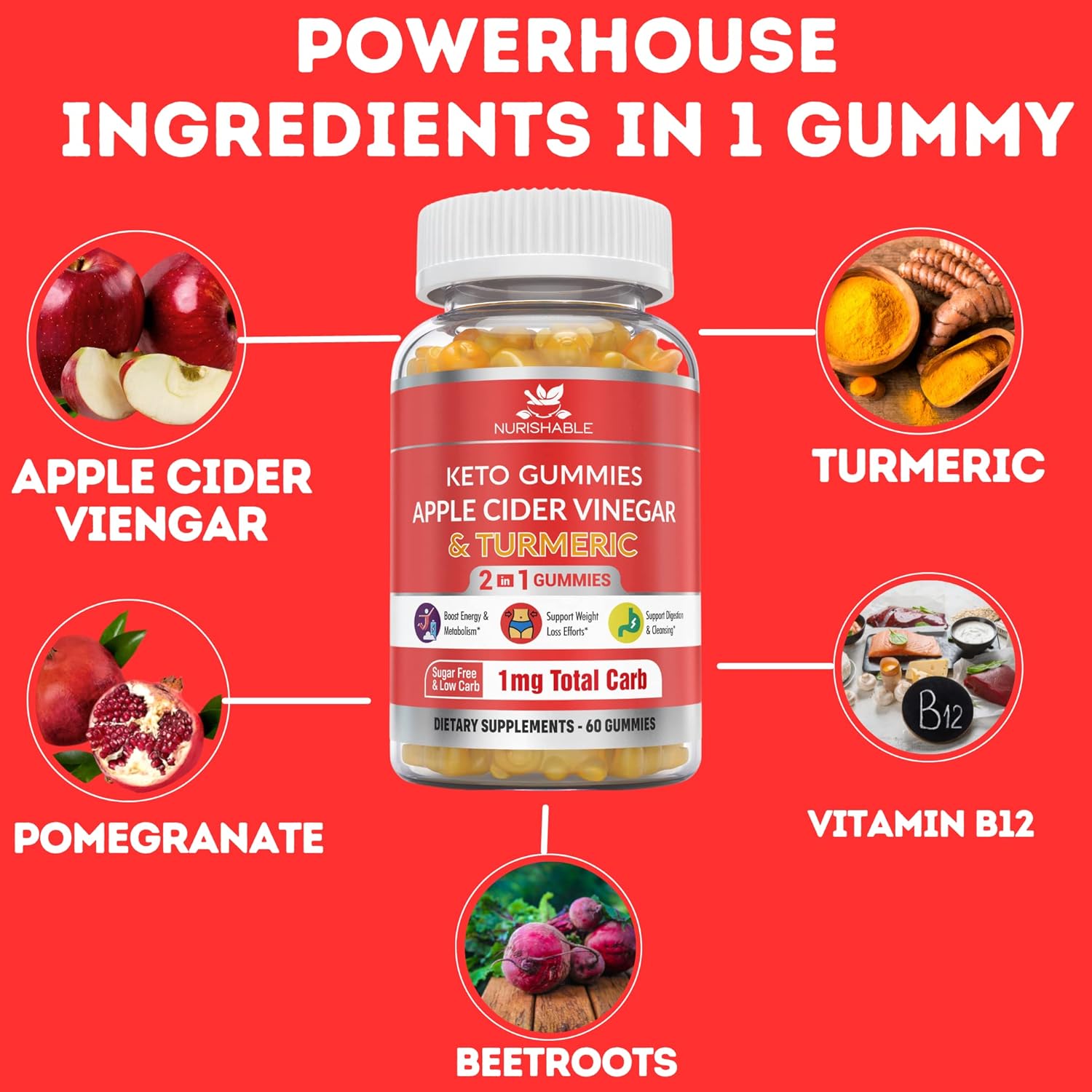 ACV Keto Gummies with Apple Cider Vinegar and Turmeric - 60 Gummies X30597