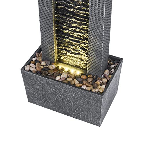 Gray Water Fountain with LED Lights and Pebble Stones, 29.25 inch Tall P404