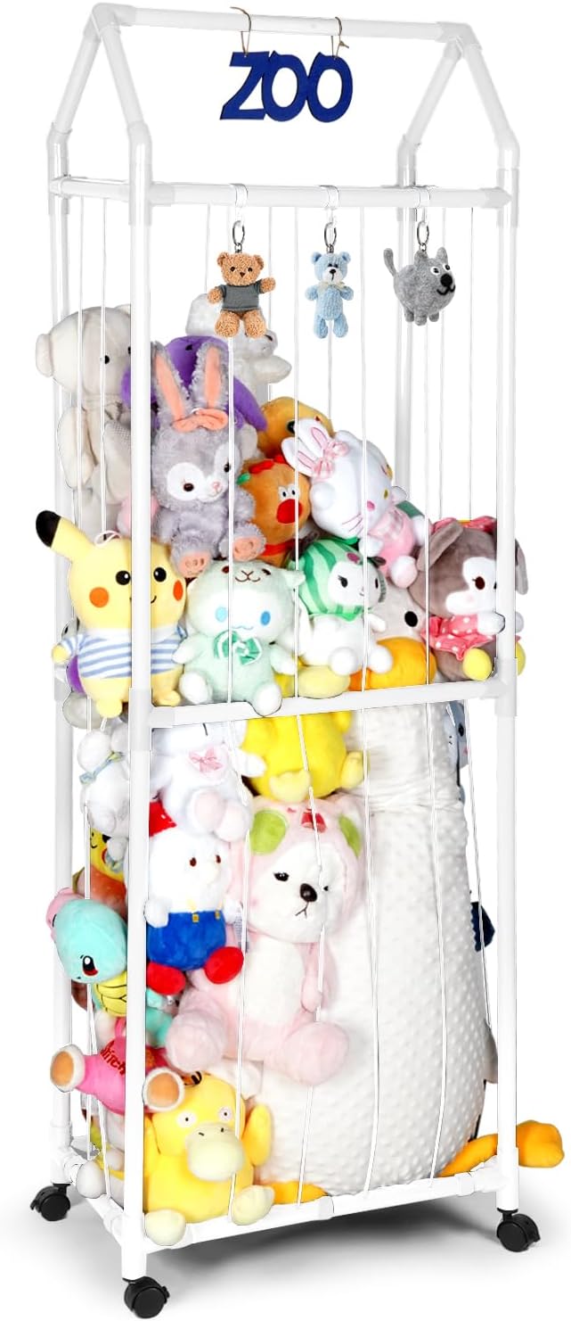 White Stuffed Animal Storage Zoo with Elastic Band and Net U904