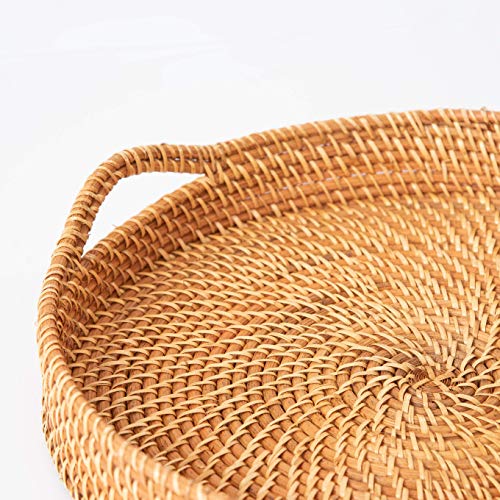 Round Wicker Rattan Tray 18 inches Hand Woven Natural Serving Tray with Handles F373602