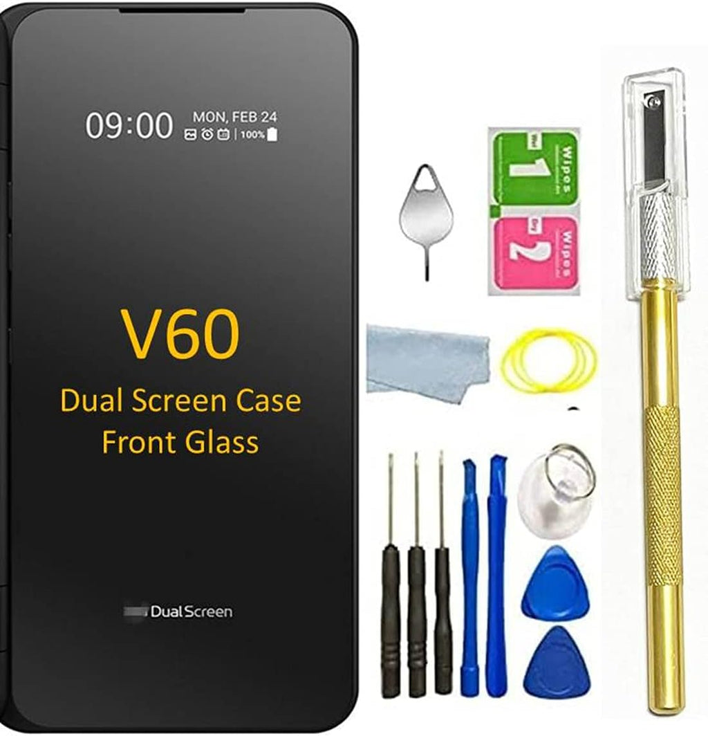 Black Front Glass Replacement with Pre-Installed Tape Parts Back Glass for LG V60 ThinQ Dual Screen Z34938