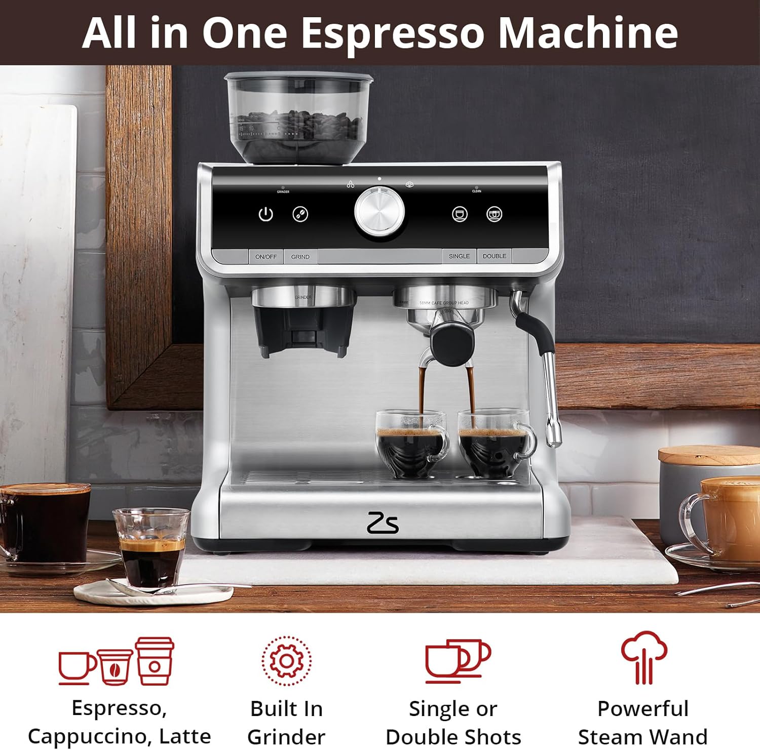 Stainless Steel Espresso Maker 20 Bar Pressure 2.8L Water Tank W334199