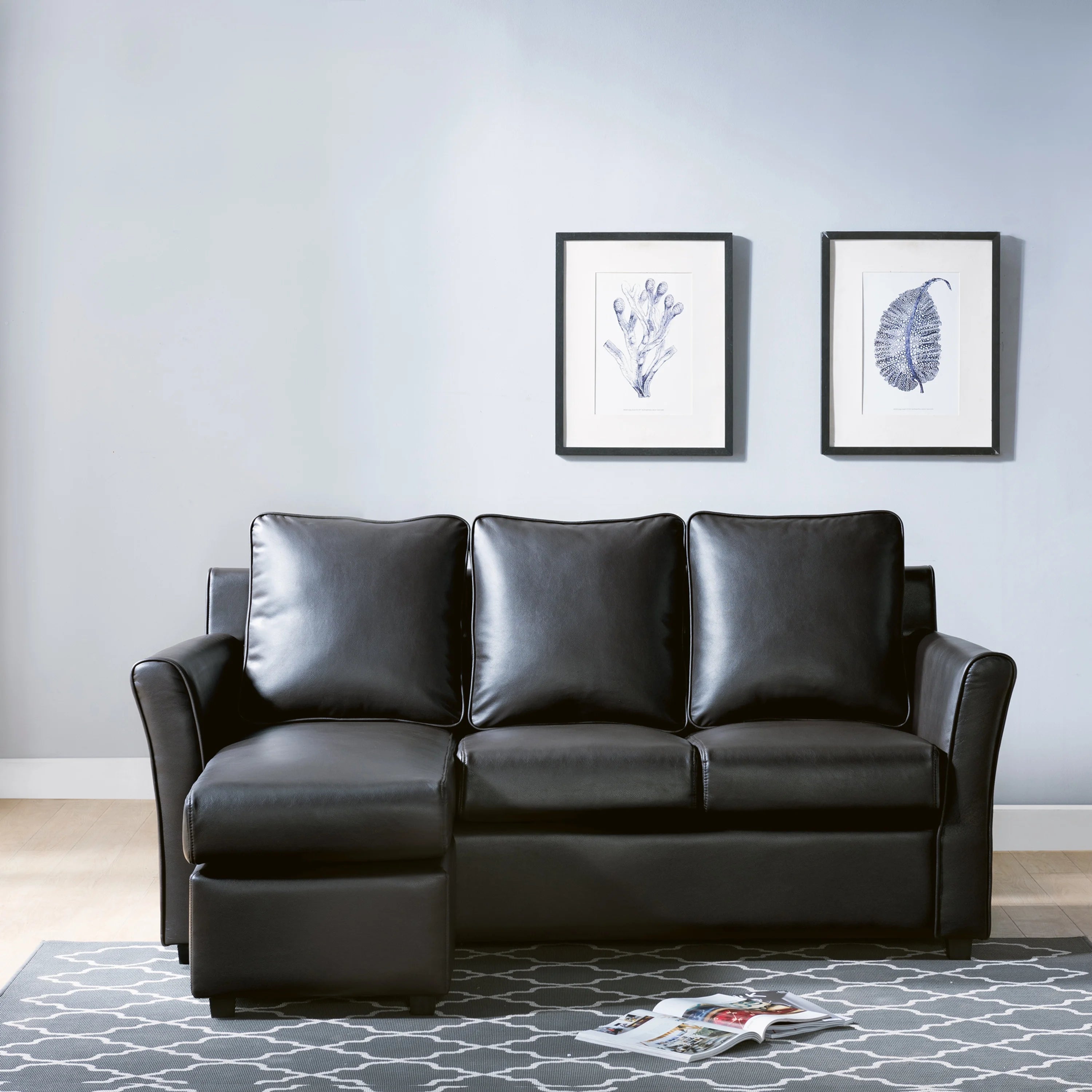 Dark Gray Faux Leather Sectional Sofa H5668
