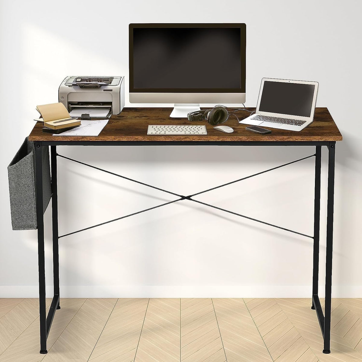 Brown 47 Inch Wooden Writing Desk with Storage Bag X26007