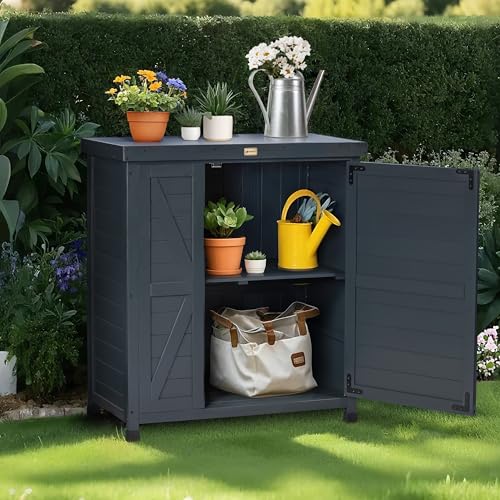 Outdoor Storage Cabinet with Metal Tabletop, 3 Adjustable Shelves E23316