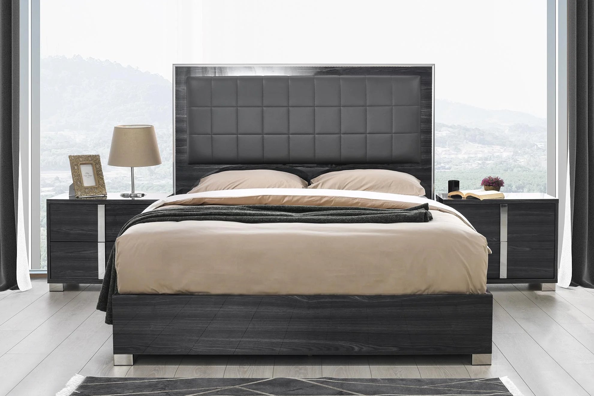 Gloss Grey Queen Bed with LED Light Y4193