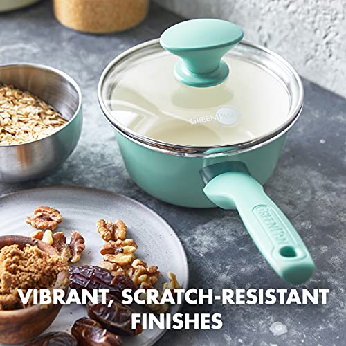 Turquoise Ceramic Nonstick 2QT Saucepan with Lid F162