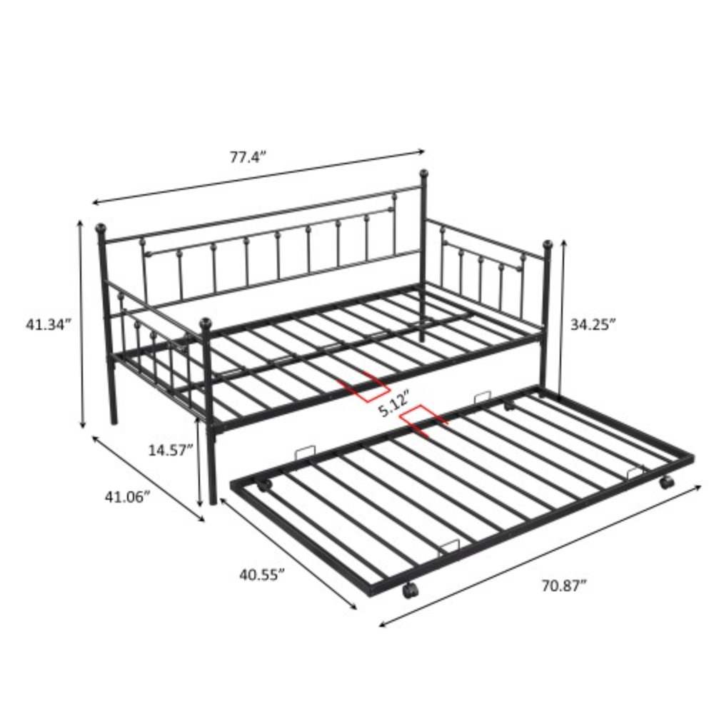 Black Metal Daybed with Trundle C3967