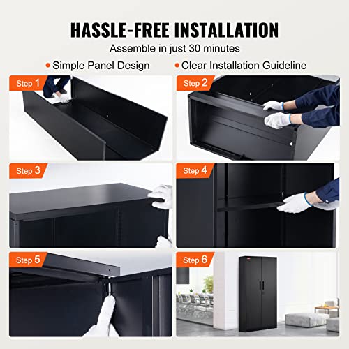 Black Metal Storage Cabinet with 2 Doors and 4 Adjustable Shelves W33070