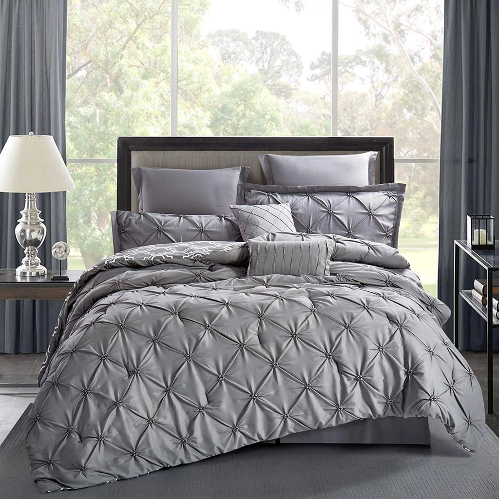 8 Piece Queen Grey Reversible Comforter Set B40199