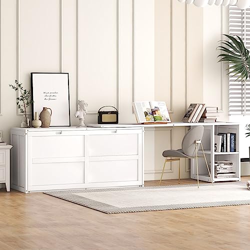 Gray Queen Wood Murphy Bed with Storage Drawer U347902