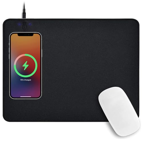Black Leather Waterproof Large Desk Mat with Wireless Charger Z585194