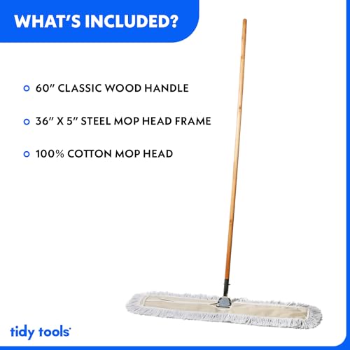 36 in. Cotton Reusable Dust Mop with Wooden Handle Z73395
