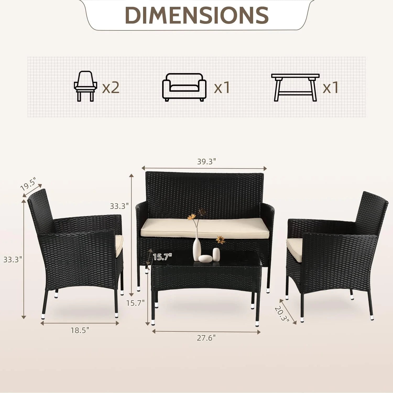 4 Piece Outdoor Rattan Wicker Sofa Set T7580