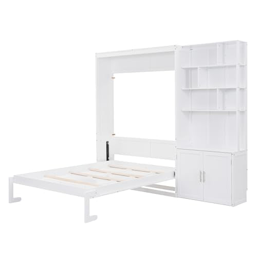 White Solid Wood Queen Size Murphy Bed with Desk C1980