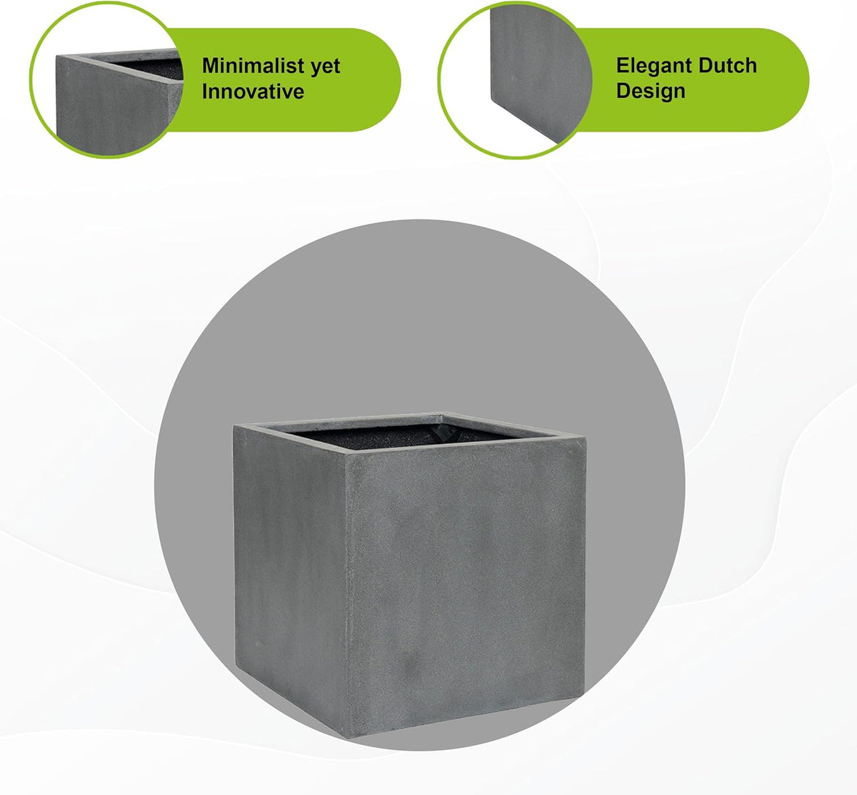 Grey Square Fiberstone Planter, Extra Large, 24 Inch Tall S5141