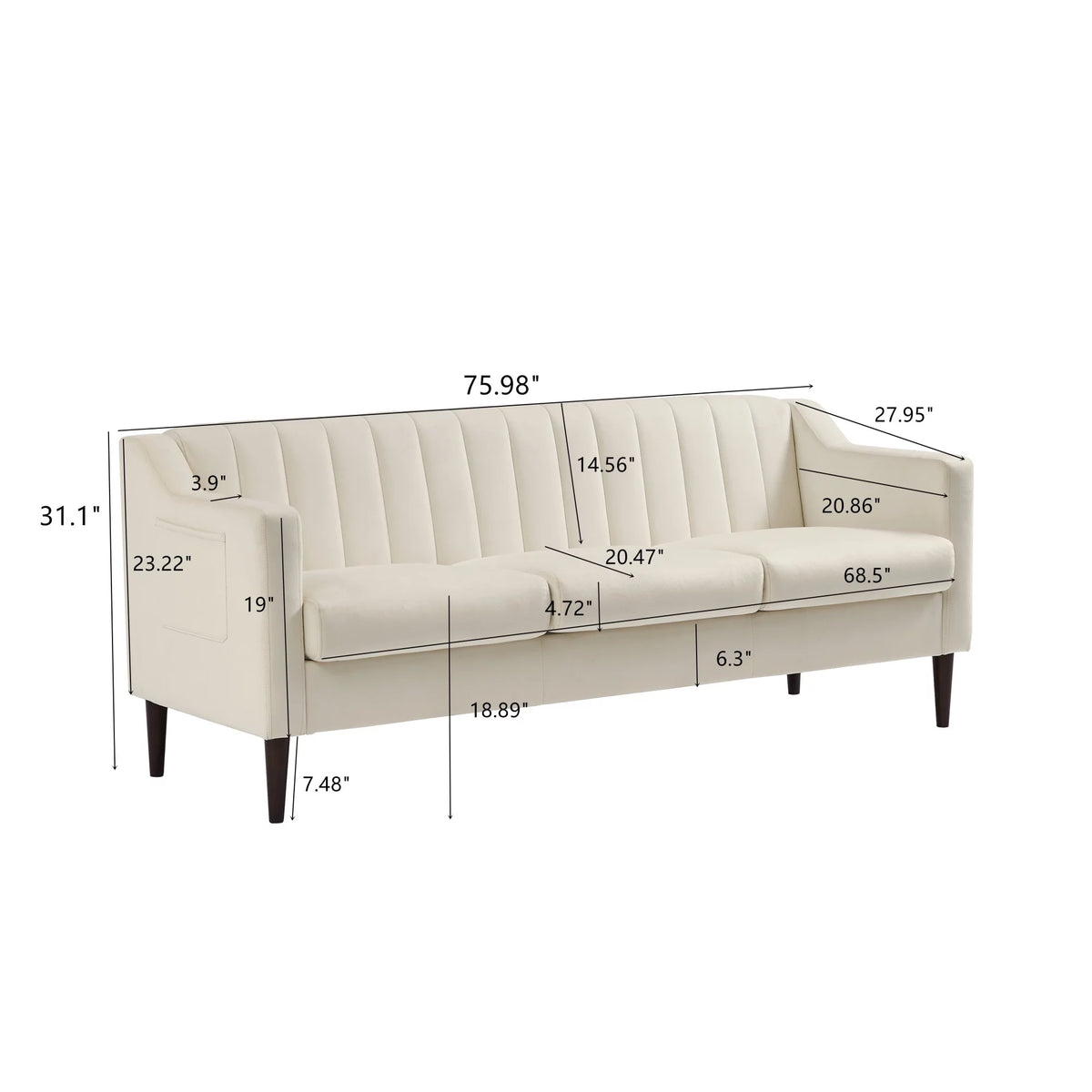 3 Seats Velvet Upholstered Sofa with Wooden Frame and Wood Legs P675