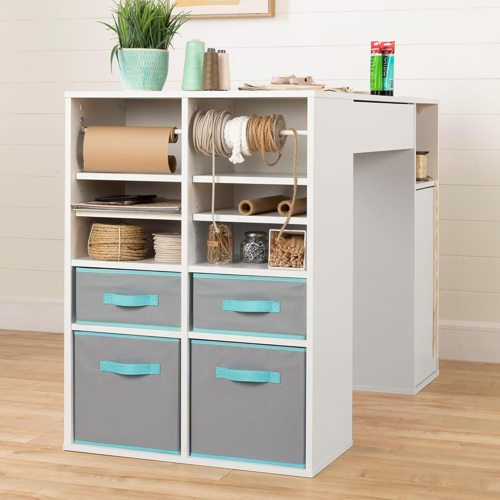 Pure White Counter-Height Craft Table with 4 baskets E428
