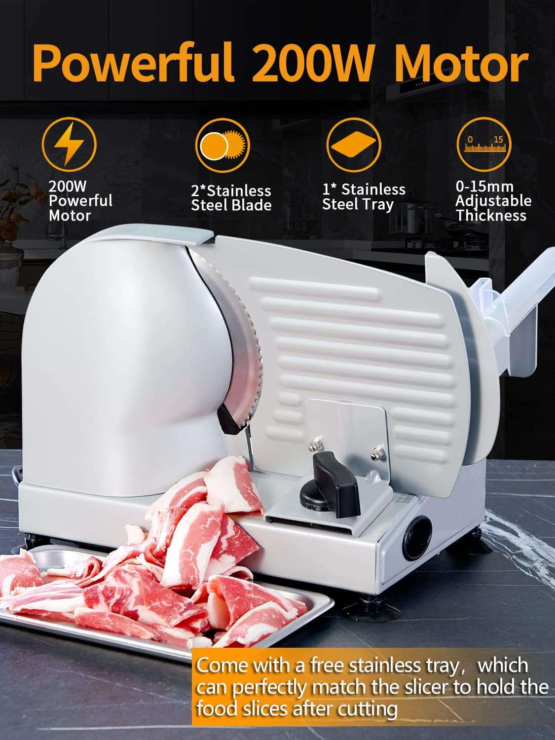 200W Electric Food Slicer with 7.5" Stainless Steel Blades I501900