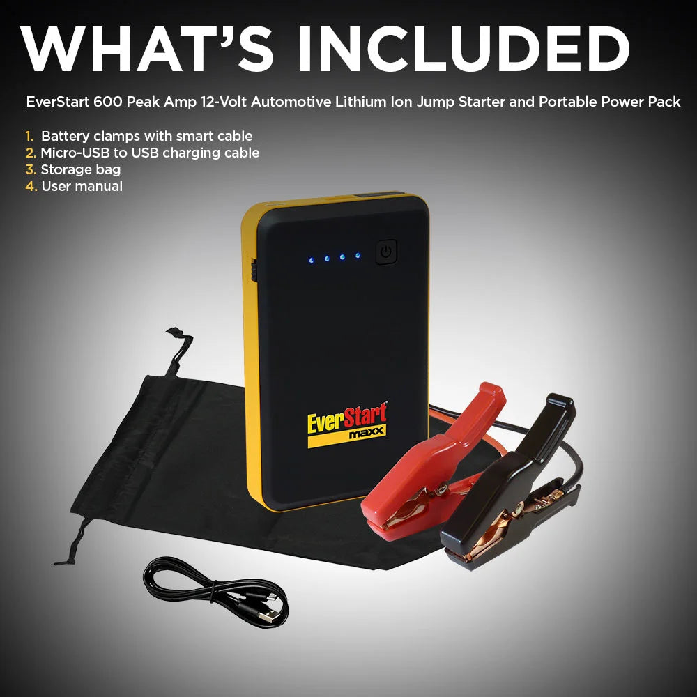 600A 12V Lithium Ion Jump Starter and Portable Power Pack E757934
