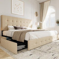 Light Grey Queen Size Platform Bed Frame with 4 Storage Drawers R722