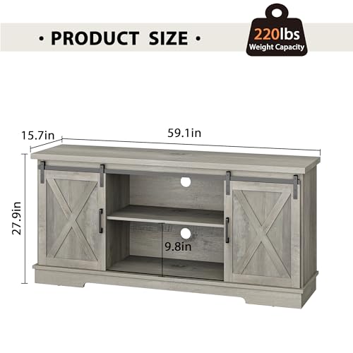White TV Stand with Storage and Sliding Barn Doors V8217