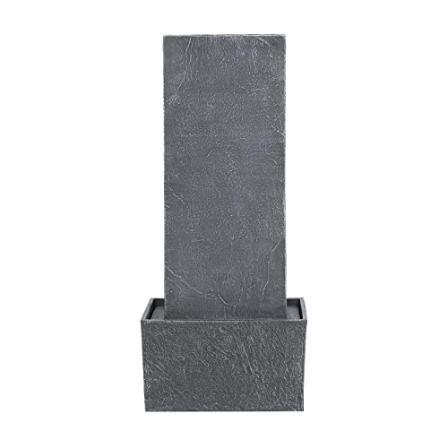 Gray Water Fountain with LED Lights and Pebble Stones, 29.25 inch Tall P404