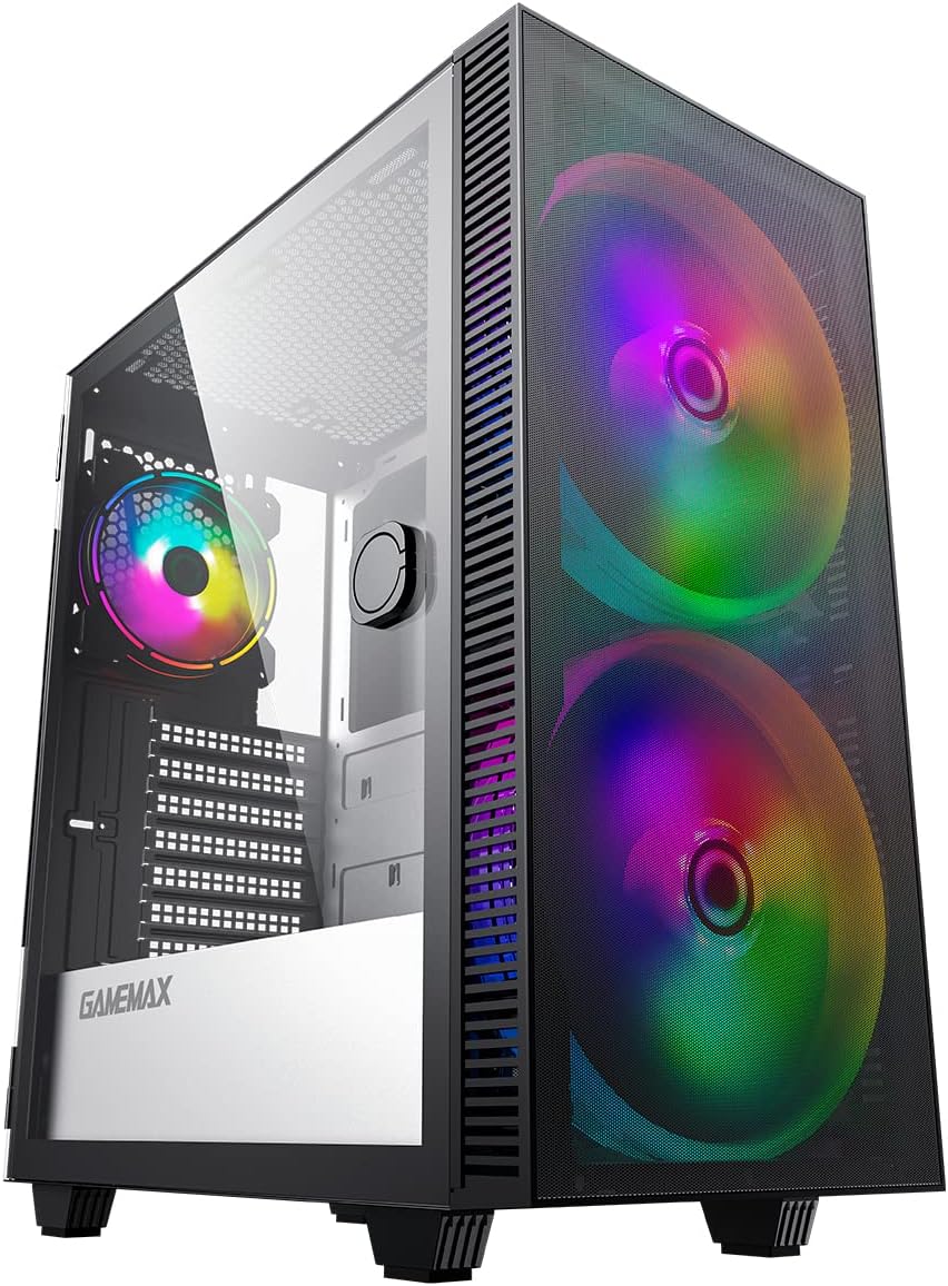 Black Mid-Tower ATX ARGB PC Gaming Case with Tempered Glass Side Panel H21223