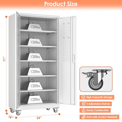 73" H Metal Storage Cabinet with Wheels and Locking Doors X5049