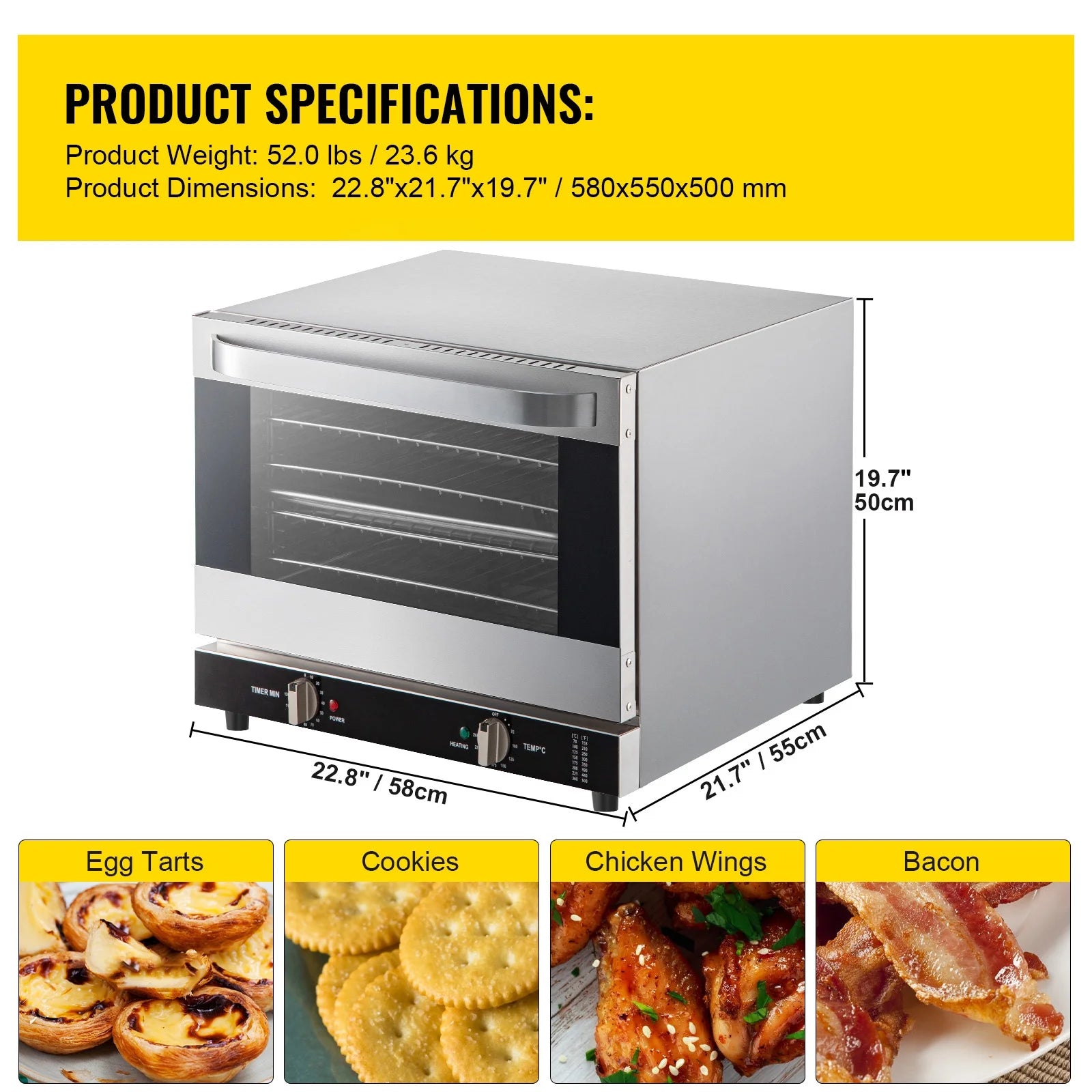 Commercial Convection Oven, 66L, 1800W, 4-Tier Y606