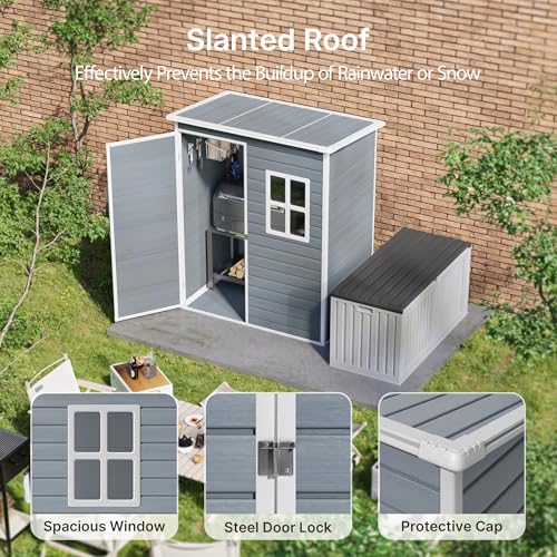 6x4 FT Outdoor Storage Shed with Floor, Resin, Lockable Doors D87109