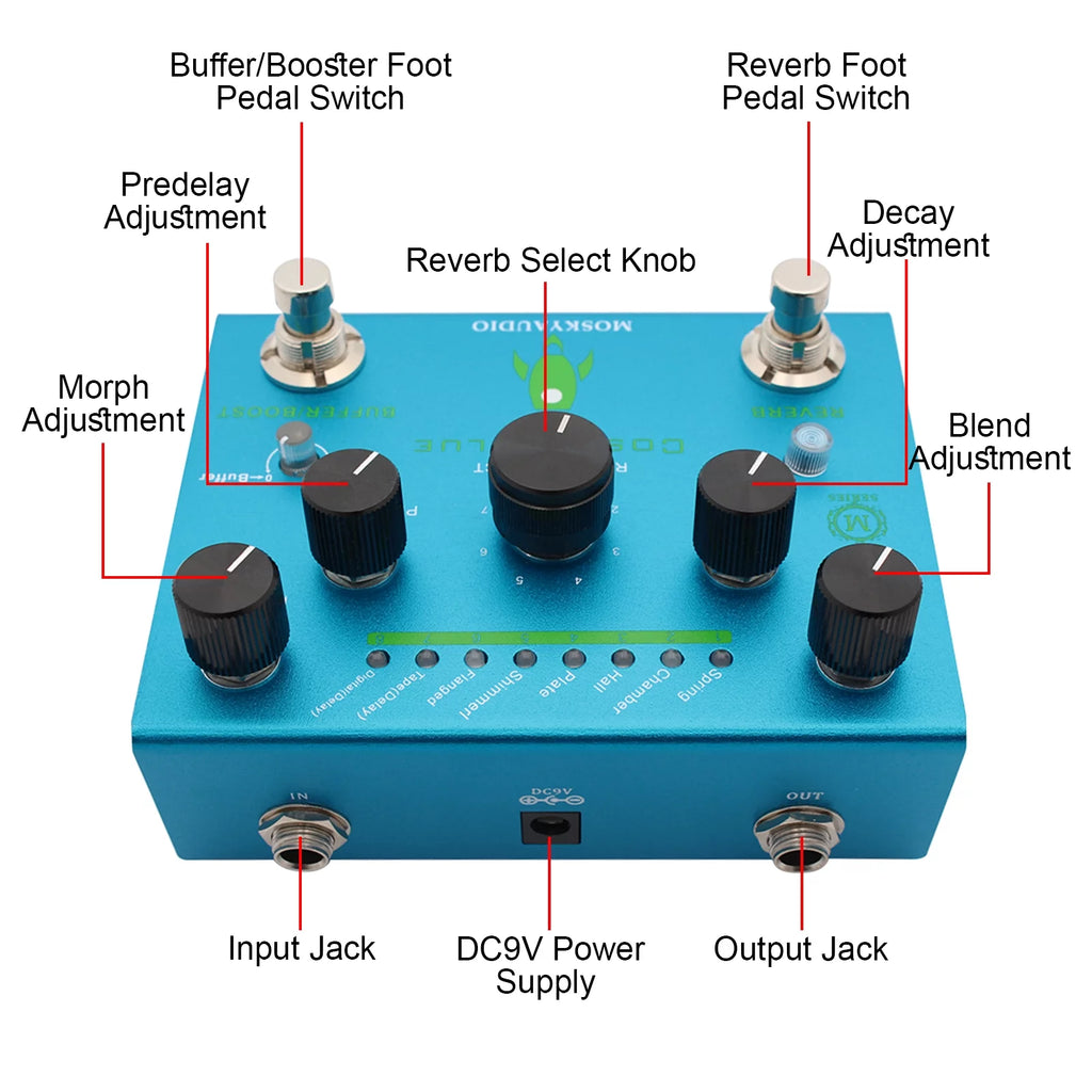 COSMIC BLUE Digital Reverb Guitar Pedal N3280