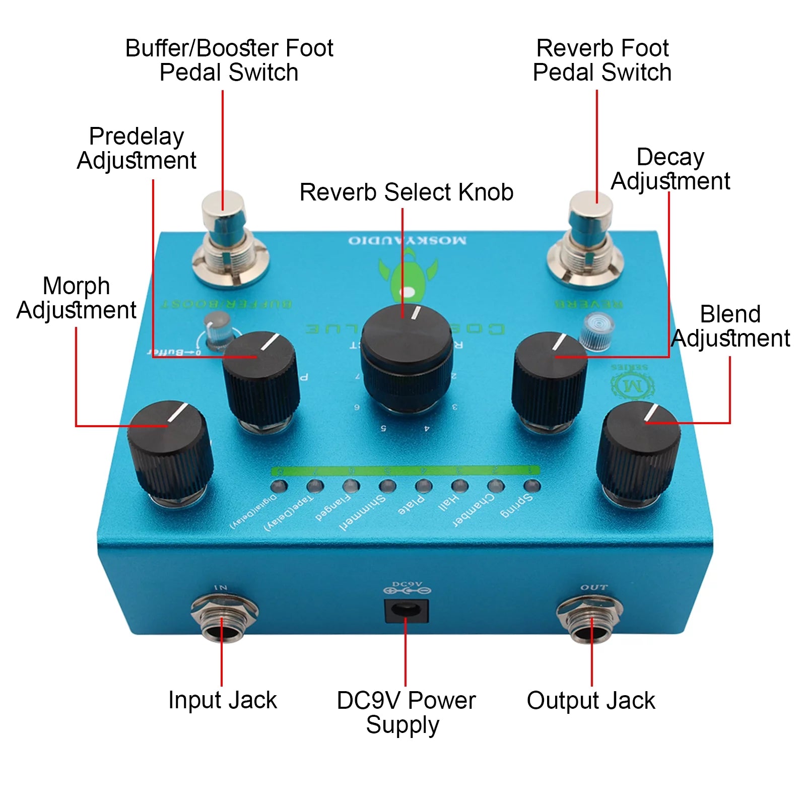 COSMIC BLUE Digital Reverb Guitar Pedal N3280