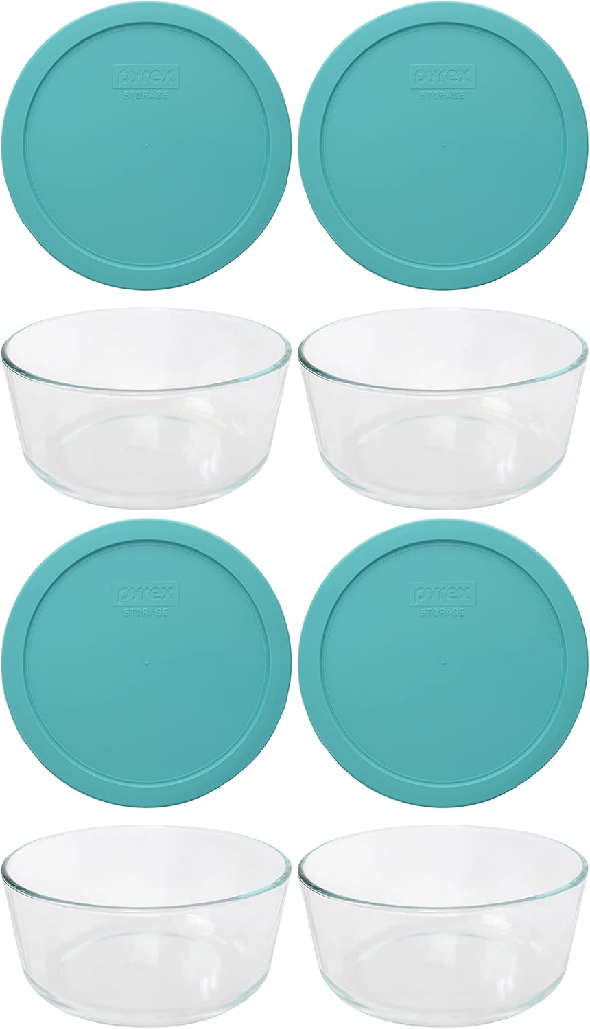 7-Cup Glass Bowl with 4 Sea Glass Lids X828