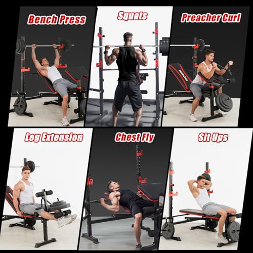 8 in 1 Olympic Weight Bench Set with Barbell Rack C3335
