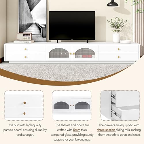 Black TV Stand with Open Storage Shelf and Drawers U5666