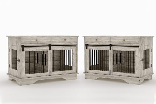 47" Grey Dog Crate Furniture with 2 Storage Draws U140411