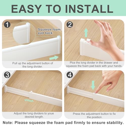 Drawer Dividers 8 Pack, 2.36" High, 12.6-22.8'' Adjustable Expandable Plastic Drawer Organizers H47220