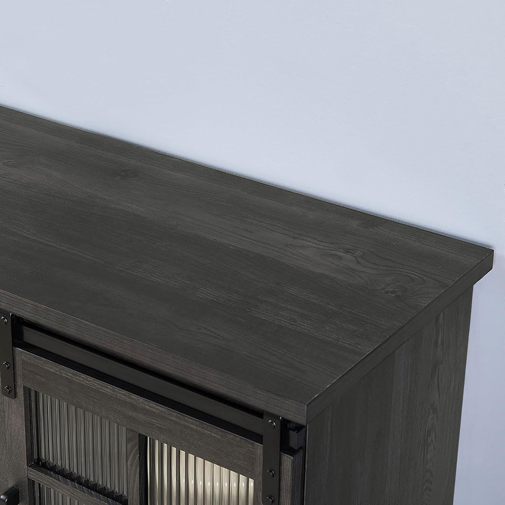 Charcoal Grey Fireplace TV Stand with Storage Drawers and Sliding Door Y337