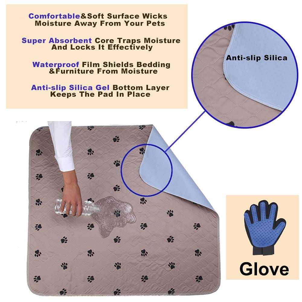 Washable Dog Pee Pads with Puppy Grooming Gloves I872