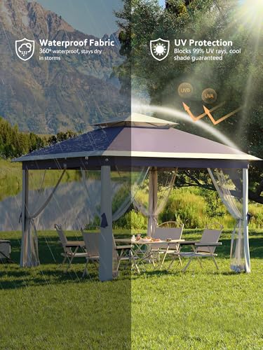 Khaki Pop Up Gazebo Tent with Mosquito Netting E725