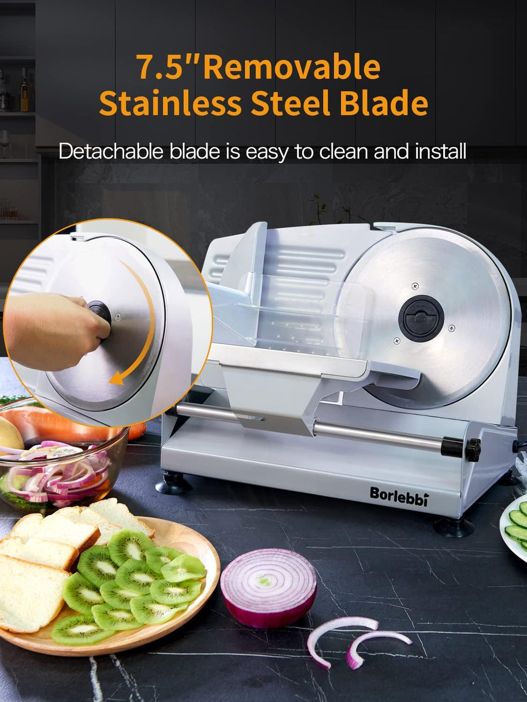 200W Electric Food Slicer with 7.5" Stainless Steel Blades I501900