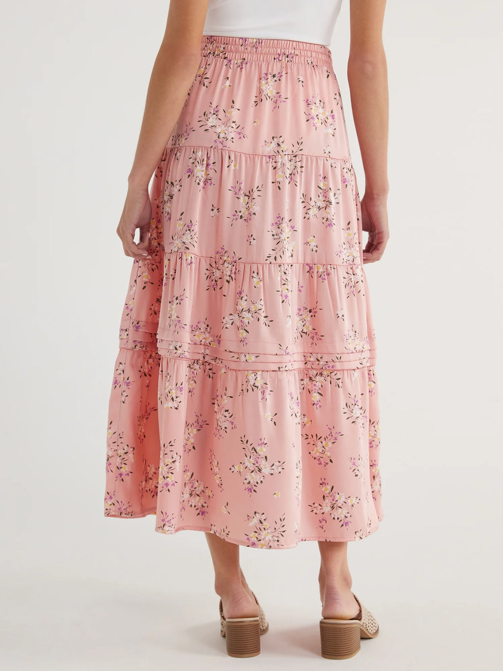 Women's Tiered Maxi Skirt with Elastic Waistband F5524