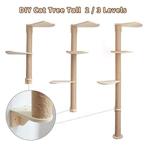 Wood Cat Tower Floor to Ceiling Adjustable with Natural Sisal Rope D574678