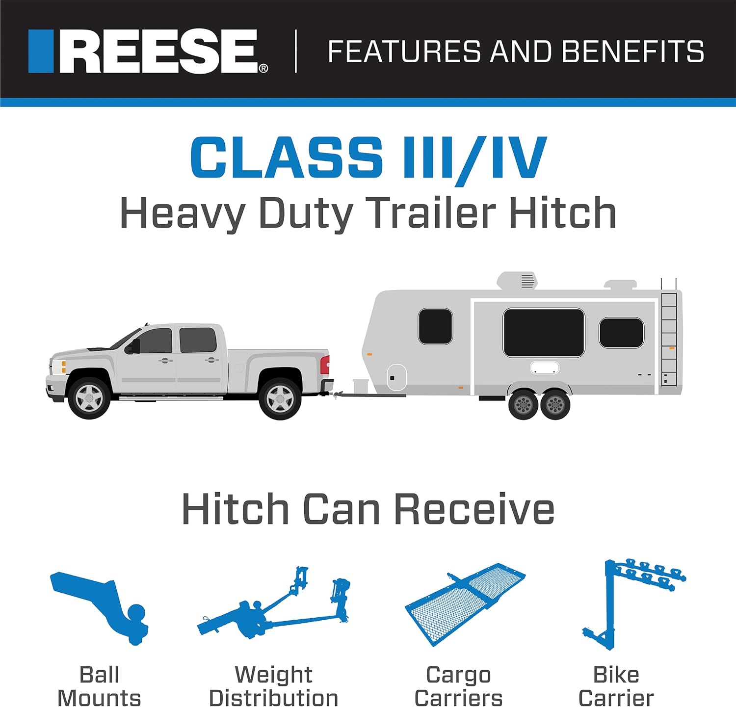 Black Class III Custom-Fit Hitch with 2" Square Receiver Opening H130136