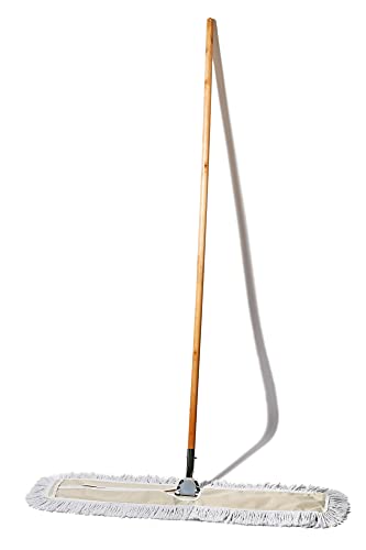 36 in. Cotton Reusable Dust Mop with Wooden Handle Z73395