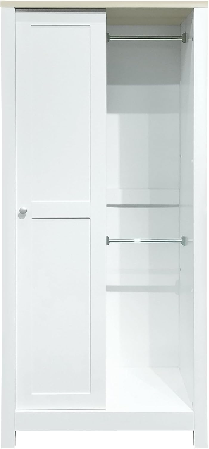 White Wooden Wardrobe Closet with 2 Drawers and Sliding Door Z672102
