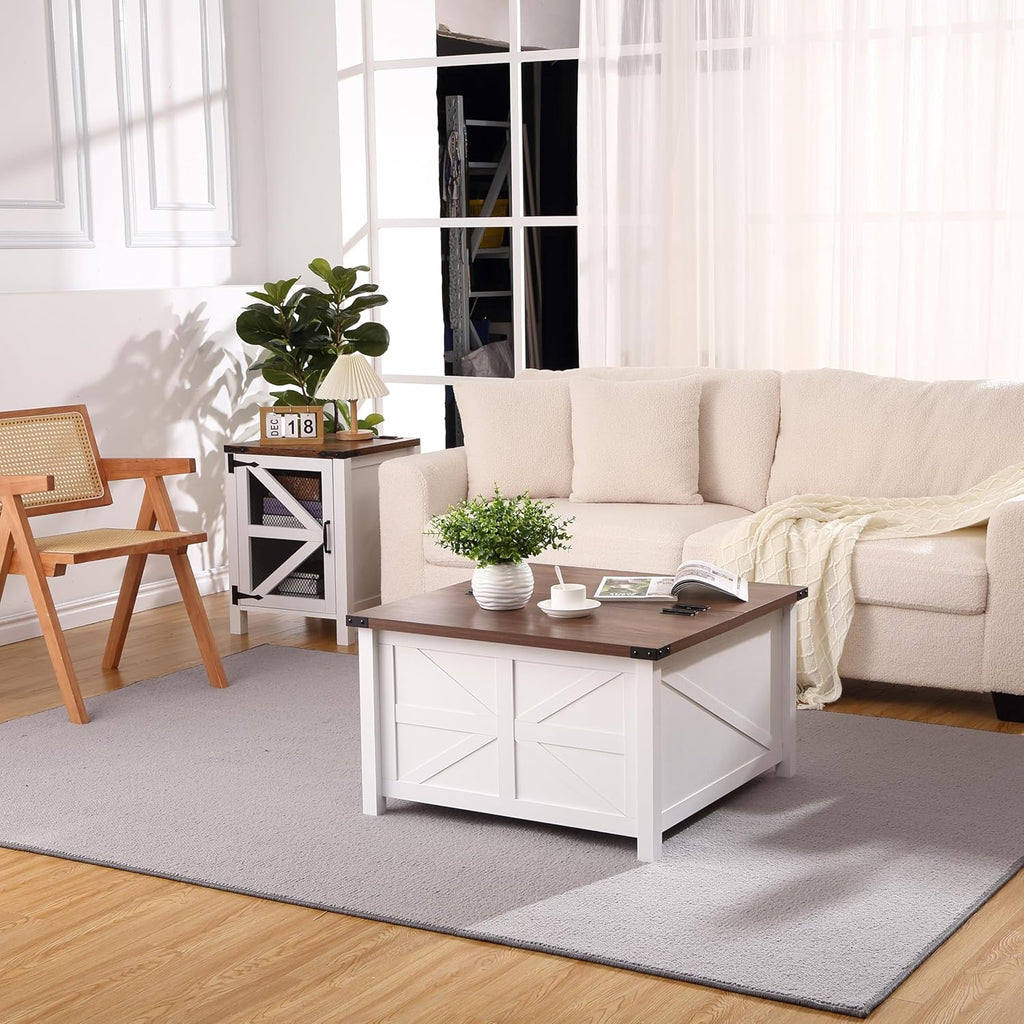 Farmhouse Square Coffee Table with Large Hidden Storage Compartment F5719