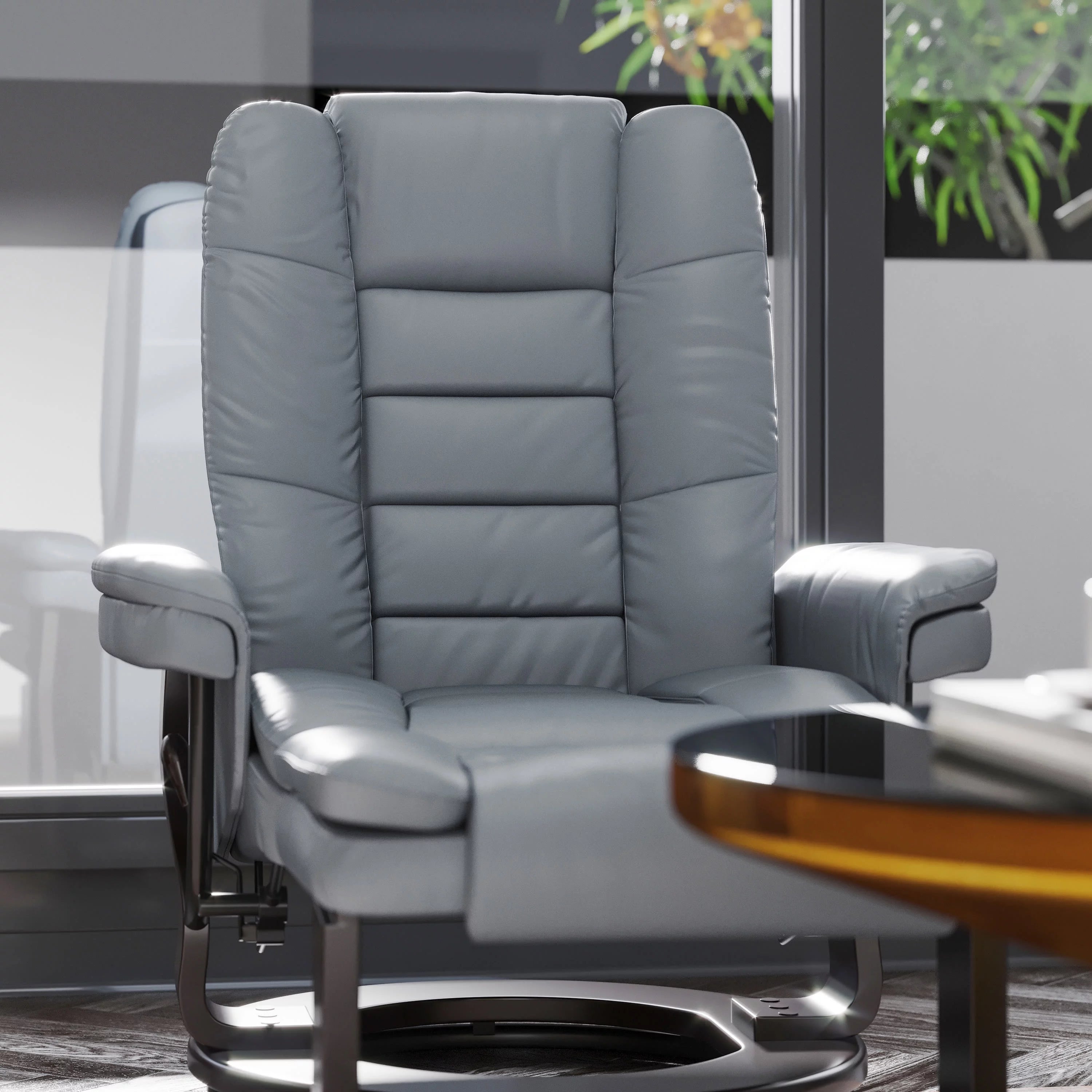 Gray Faux Leather Recliner with Ottoman K86590